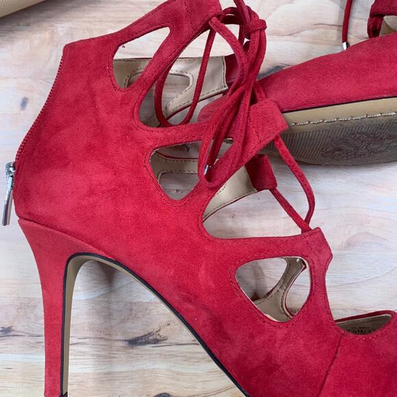 Vince Camuto Suede Red Cutout Heels - Picture 2 of 8